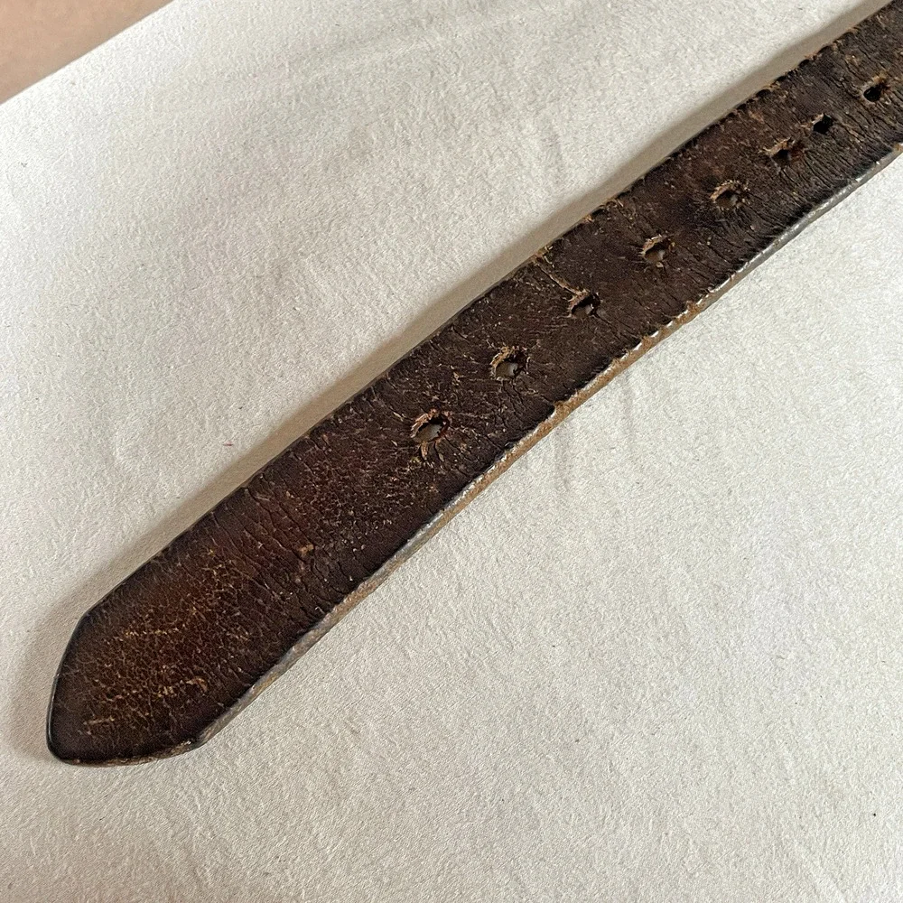 Levis Jeans Vtg 1980s Brown Leather Mens Belt Silver Buckle Adjustable Sz 36-43